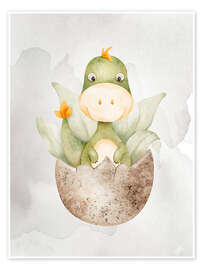 Poster Cute Baby Dinosaur Hatching from Egg - nobelart