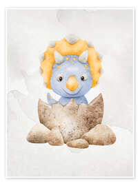 Poster Cute Baby Triceratops Hatching from Egg - nobelart