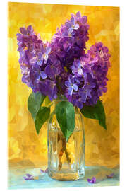 Tableau en verre acrylique Lilac bouquet, lilacs on yellow - Maria Tuzhilkina