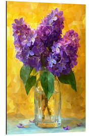 Print på aluminium Lilac bouquet, lilacs on yellow - Maria Tuzhilkina