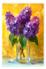 Wall art print Lilac bouquet, lilacs on yellow - Maria Tuzhilkina