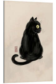 Print på aluminium Cautious black cat - syntetyc