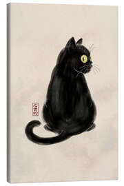 Leinwandbild Umsichtige schwarze Katze - syntetyc