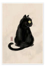 Wandbild Umsichtige schwarze Katze - syntetyc