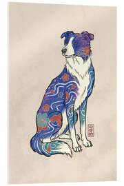 Acrylic print Border Collie Japanese Floral Pattern - syntetyc
