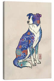 Leinwandbild Border Collie mit Japanischem Blumenmuster - syntetyc