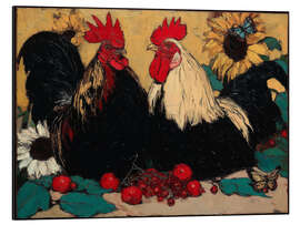 Print på aluminium Two Roosters at Dawn - DejaReve