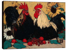 Leinwandbild Zwei Hähne im Morgengrauen - DejaReve