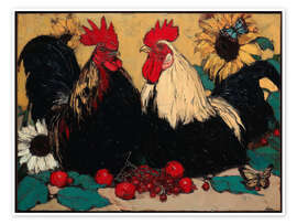Wall art print Two Roosters at Dawn - DejaReve