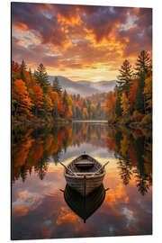 Tableau en aluminium Boat and sunset on the lake - Mango Art