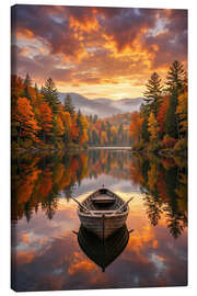 Leinwandbild Boot und Sonnenuntergang am See - Mango Art