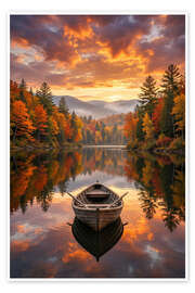 Poster Boat and sunset on the lake