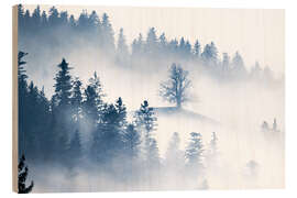 Wood print Fog-shrouded tree on a hill in the Emmental - Marcel Gross