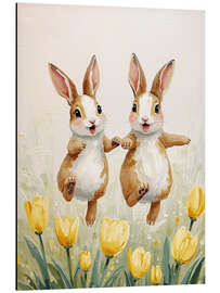Print på aluminium Hopping rabbits in a tulip field - Ohkimiko