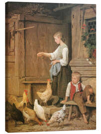 Tableau sur toile Girl feeding chickens, 1865 - Albert Anker