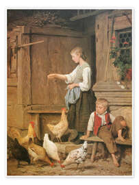 Wall art print Girl feeding chickens, 1865 - Albert Anker