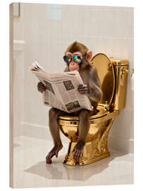 Stampa su legno Monkey on the golden toilet - Softlight Boutique