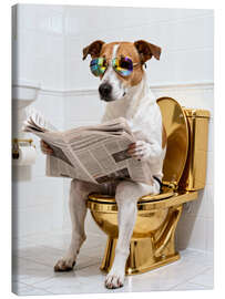 Tableau sur toile Dog on the golden toilet - Softlight Boutique