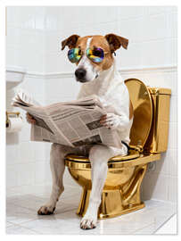 Sticker mural Dog on the golden toilet - Softlight Boutique