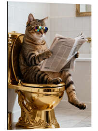 Print på aluminium Cat on the golden toilet - Softlight Boutique
