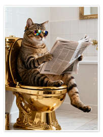 Poster Katze auf der goldenen Toilette - Softlight Boutique