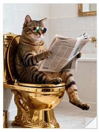 Sticker mural Cat on the golden toilet - Softlight Boutique