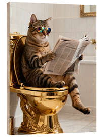 Stampa su legno Cat on the golden toilet - Softlight Boutique