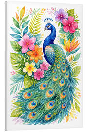 Aluminium print Elegant peacock surrounded by tropical flowers - Natalie Bruns