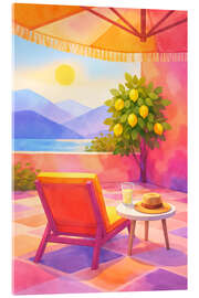 Quadro em acrílico Mediterranean terrace with lemon tree and sea view - Natalie Bruns