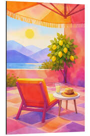 Print på aluminium Mediterranean terrace with lemon tree and sea view - Natalie Bruns