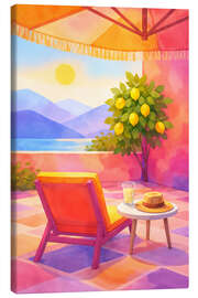 Lærredsbillede Mediterranean terrace with lemon tree and sea view - Natalie Bruns