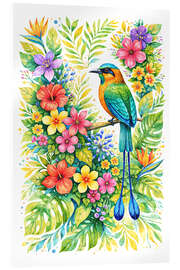 Tableau en verre acrylique Bright motmot bird surrounded by tropical plants - Natalie Bruns