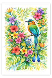 Wall art print Bright motmot bird surrounded by tropical plants - Natalie Bruns